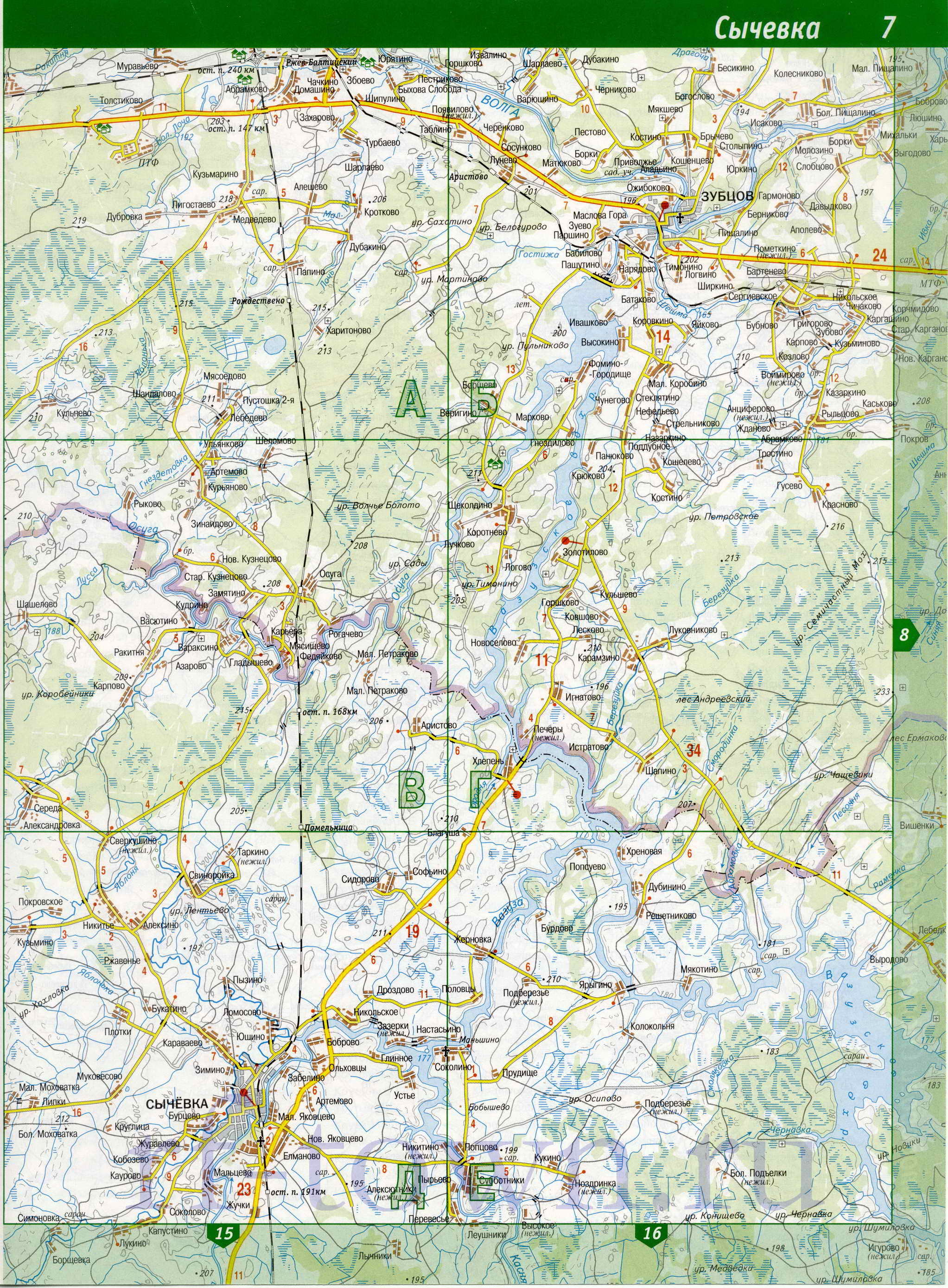 Карта Сычевского района Смоленской области. Сычевский район - подробная карта, B0 - 