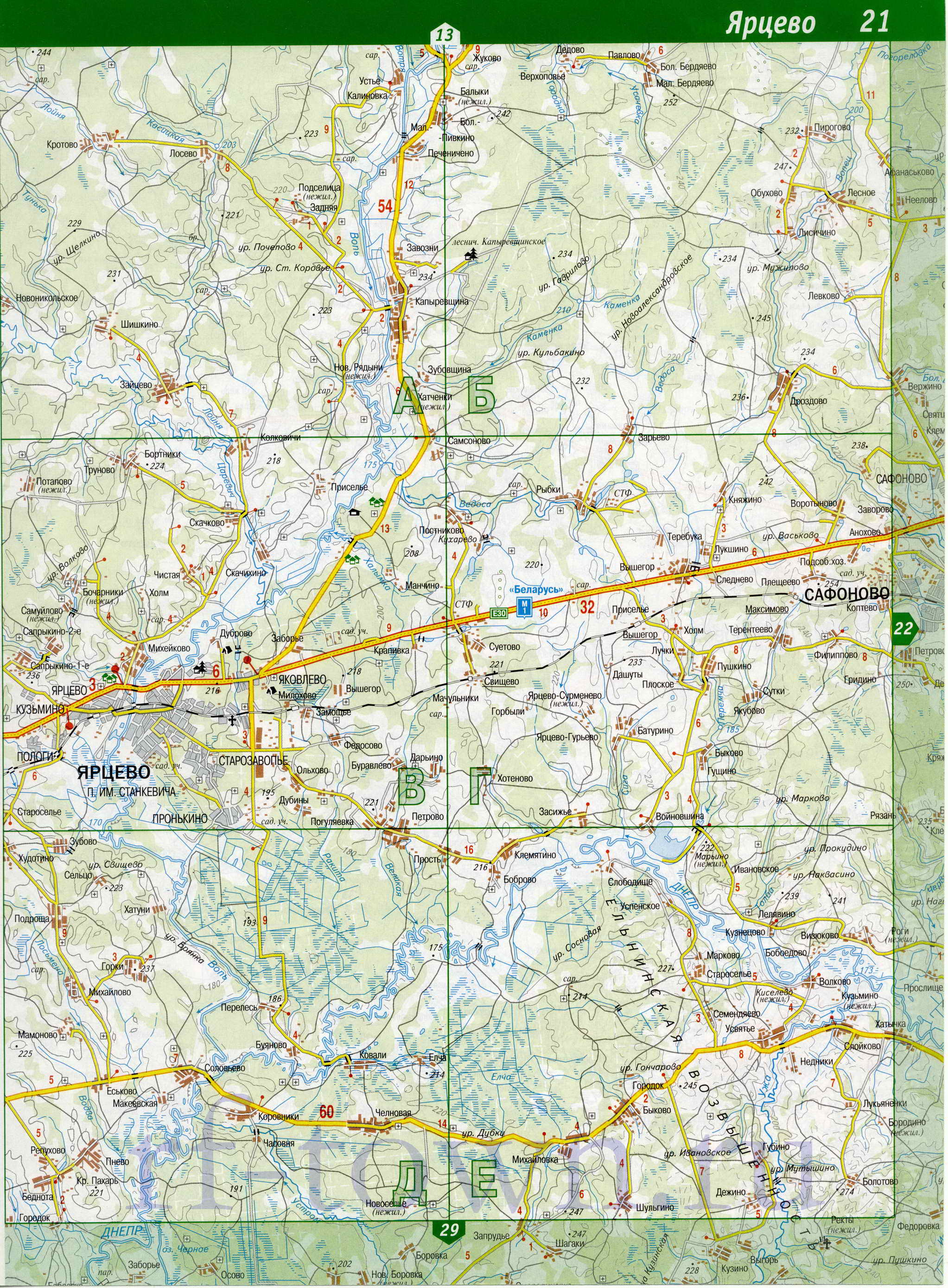Карта Ярцевского района Смоленской области. Ярцевский район - подробная карта , A1 - 